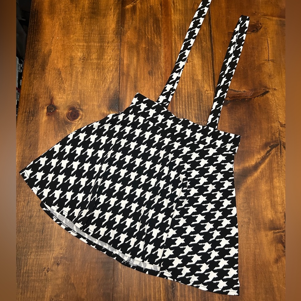Vamp Houndstooth Overall Skirt Black White Dress Suspenders Womens Small NWOT